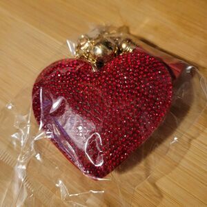 Heart Shaped Red Bag Chain Sparkle Bedazzled with Tassel Gold Tone